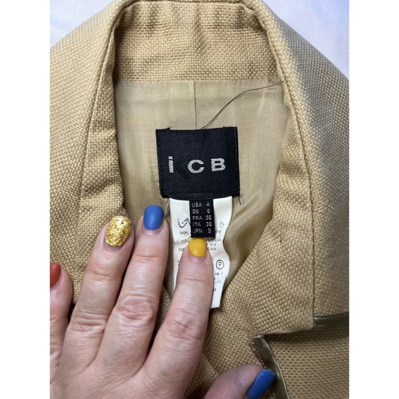 Vintage 90s ICB Womens Designer Jacket Tan Double Breasted Belted Size 4 Lined - Picture 7 of 11